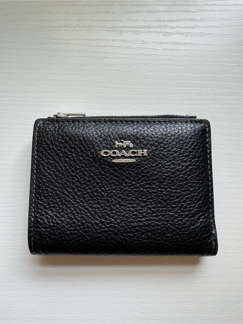 Coach Black Pebbled Leather Zip Wallet with Silver Logo